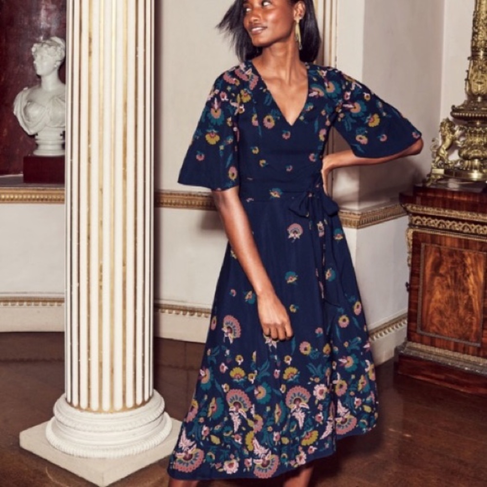 Boden Emilie Midi Navy Flourish Dress